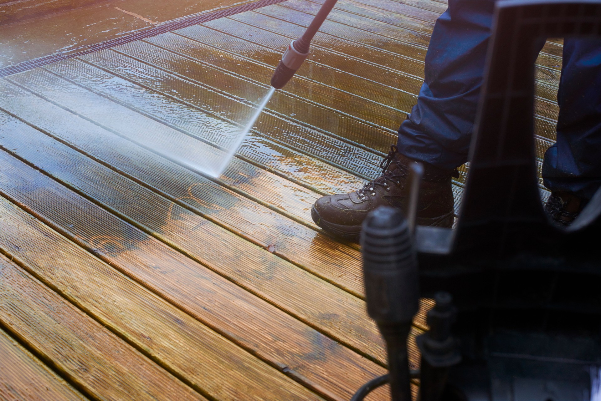 Pressure washing decking